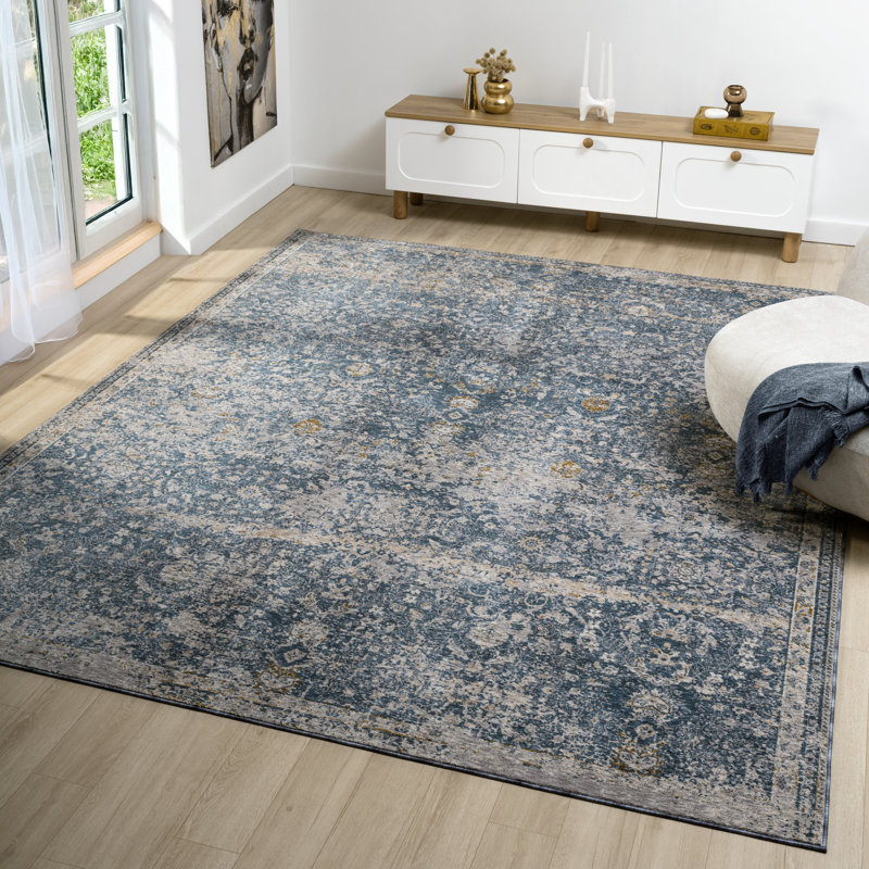 Tapis tissé à la machine Letigo Indigo Blossom, Rectangulaire 2 pi x 3 pi