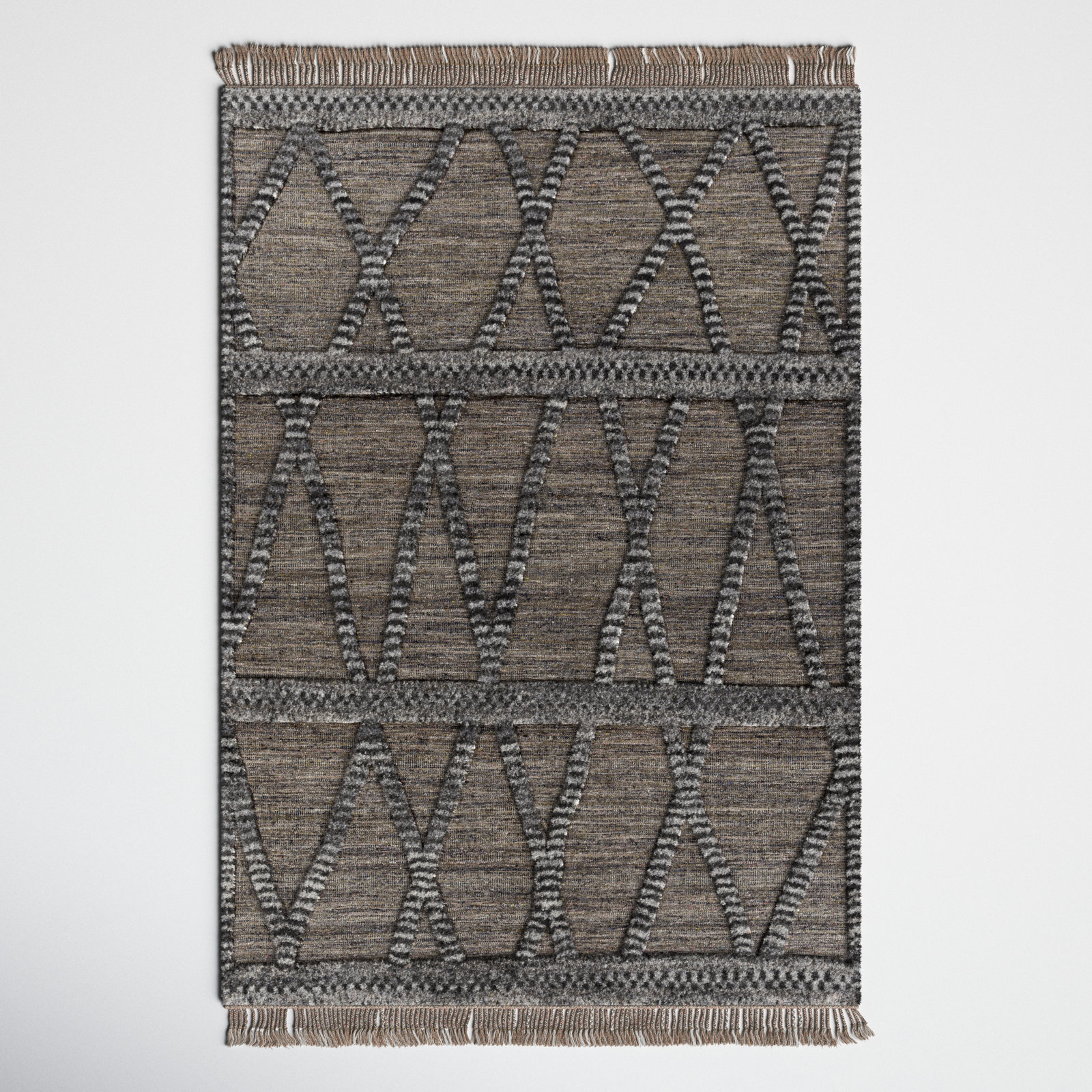 Leanna Hand-Knotted Wool Brown/Grey/Blue/Black Area Rug, Rectangle 8' x 10'