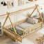 Lit de sol en forme de tente, lit tipi avec garde-corps, lattes et porte-1768623071-1768623064