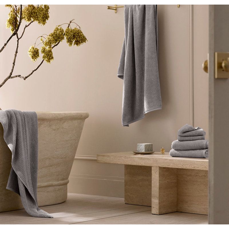 Turkish Ribbed Ribbed Bath Towel, Stone
