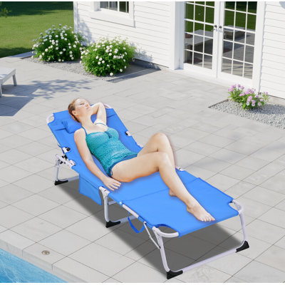 3-in-1 Heavy Duty Tanning Chair with Face Hole Adjustable 5-Position Folding Chaise Lounge Chairs for Outside Portable Lay Flat Beach Lounge Chair for by Arlmont & Co.