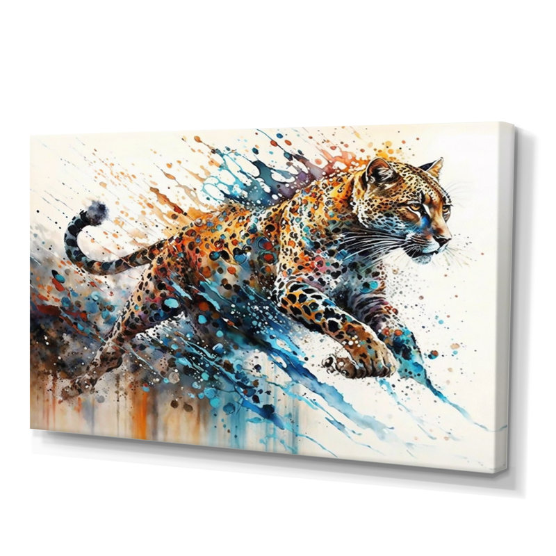 Guépard - art mural guépard, H 12 po x l 20 po x P 1 po, Toile tendue