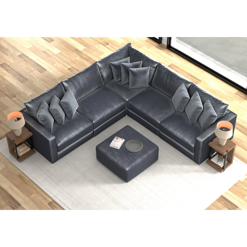 Canapé modulaire 5 pièces et 1 repose-pieds inclus Nyrie Nyrie, Bleu / polyester gris