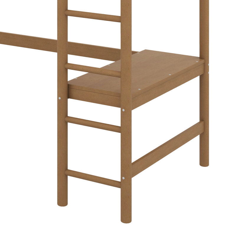 Twin Size Loft Bed With Desk, Boucle Upholstered Headboard And Footboard With Ladder