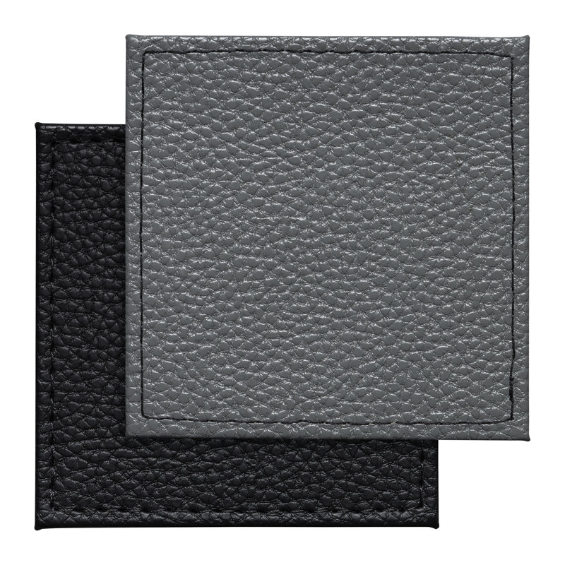 Set of 4 Black Grey Reversible Faux Leather Coasters