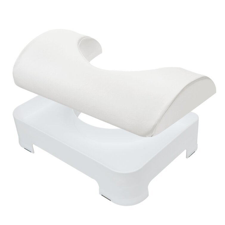 Luxe Comfort Soft & Ergonomic Toilet Footstool with Removable Soft Foam Cushion and Waterproof PU Leather Slipcover, Adjustable 5-7 inch Height, White