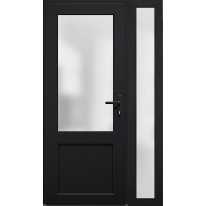 Façade extérieure pré-montée Fibre de verre porte givrée / Manux 8422 noir mat / fenêtre extérieure latérale / bureau Portes d'entrée commerciales et résidentielles Garage de garage - l 30 po x H 80 po - Gauche à l'intérieur