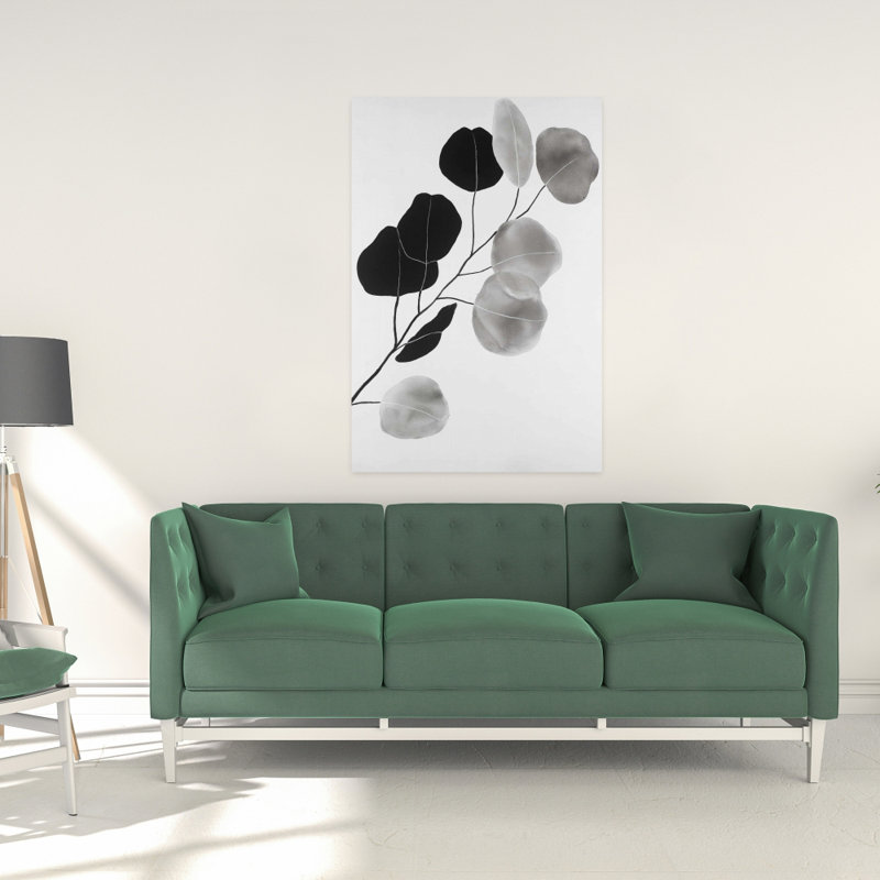 Branche en niveaux de gris avec des feuilles de forme ronde - décor de toile minimaliste