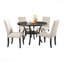 Ensemble de salle à manger en bois espresso: table et 4 chaises cloutées en tissu brun clair-1429907498