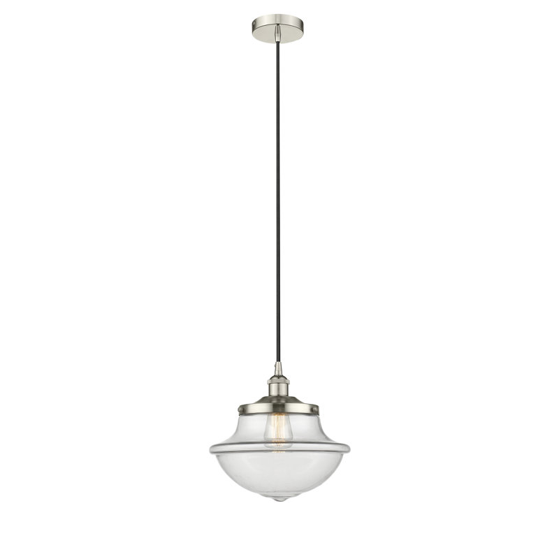 Luminaire suspendu simple à 1 lumière Grourke, Transparent, Nickel poli