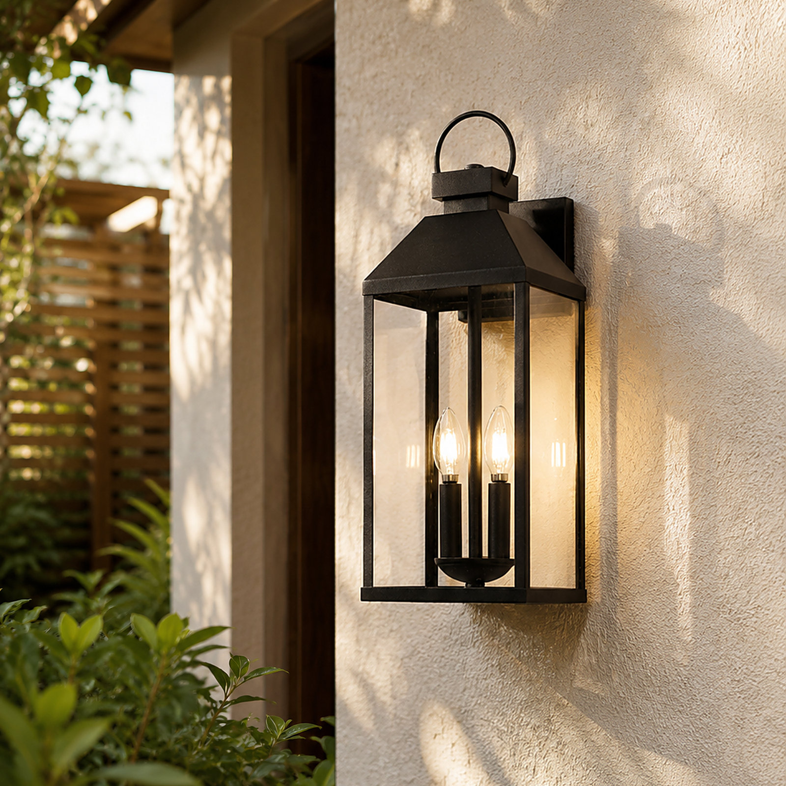 2 Light Outdoor Wall Light, Black