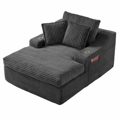 Très grande méridienne intérieure, canapé-lit rembourré 67 po avec porte-gobelets et 3 coussins