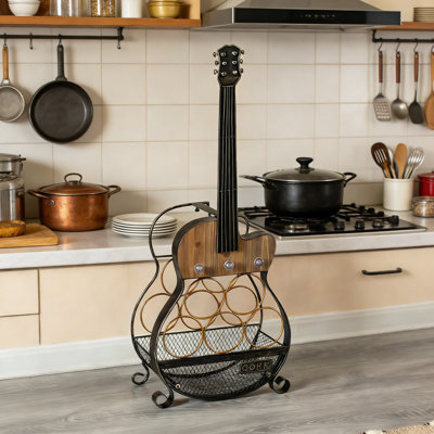 Support à vin en forme de guitare pouvant contenir 5 bouteilles - Support à vin décoratif autoportant avec lumière DEL pour la cuisine, la salle à manger, le bar personnel - Cadeau unique de musique rock pour les amateurs de vin