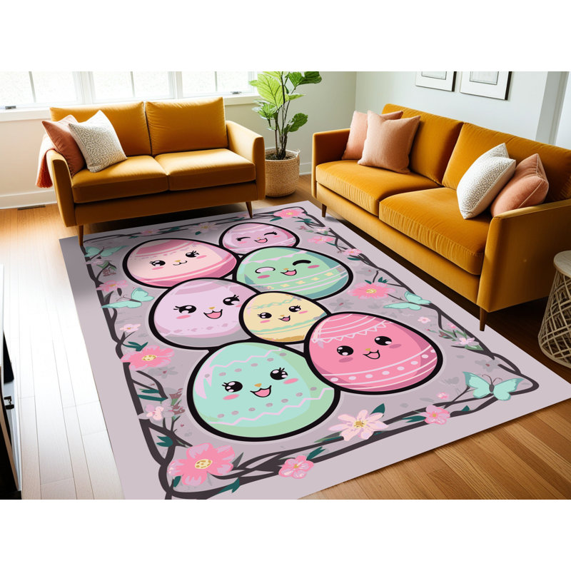 The Holiday Aisle® Washable Easter Spring Holiday Rug, Rectangle 7' x 9'