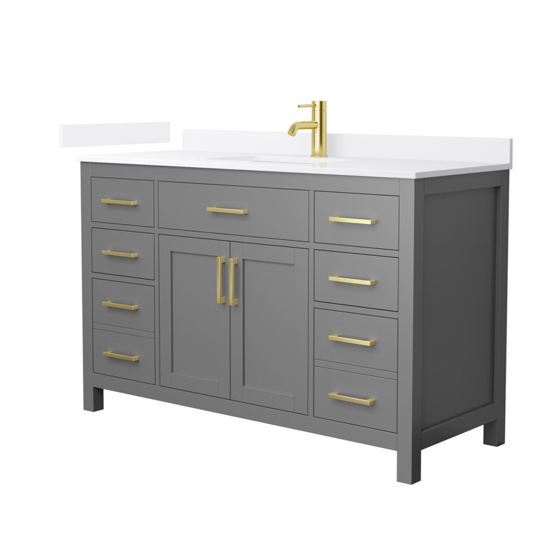 Beckett 54" Freestanding Single Bathroom Vanity with Quartz Top, Dark Gray, Brushed Gold, Giotto Quartz