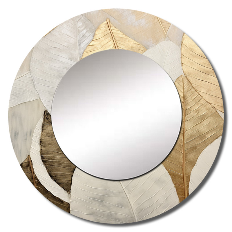 Sevren or minimalisme feuilles Collage III - miroir mural feuilles, 36 po x 36 po