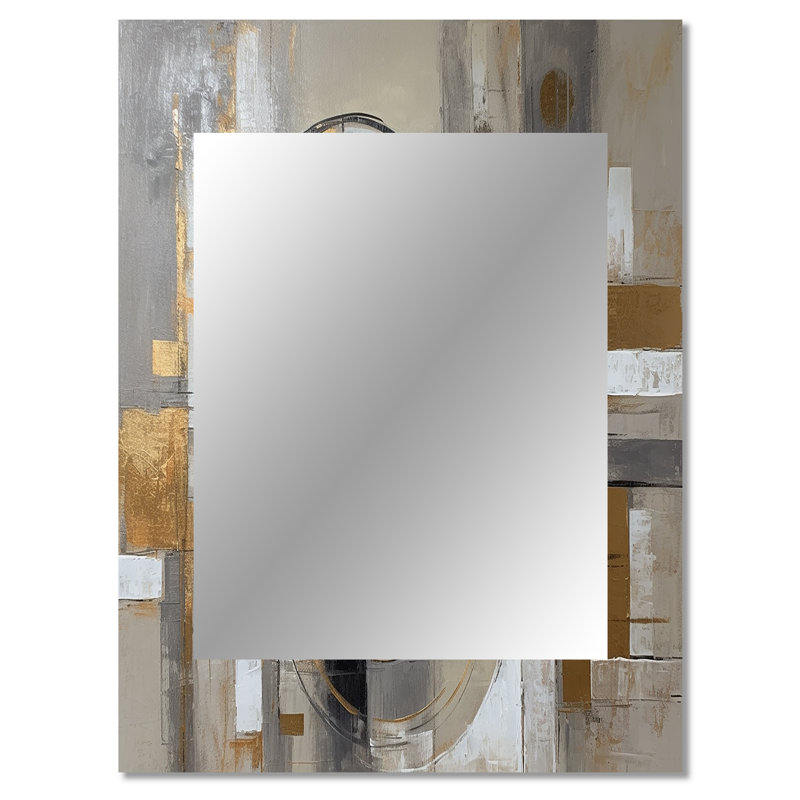 Gold And Grey Radical Simplicity I - Midcentury Modern Mirror, Gold Unique Wall Mirror, Printed Metal Art, 40" x 30"