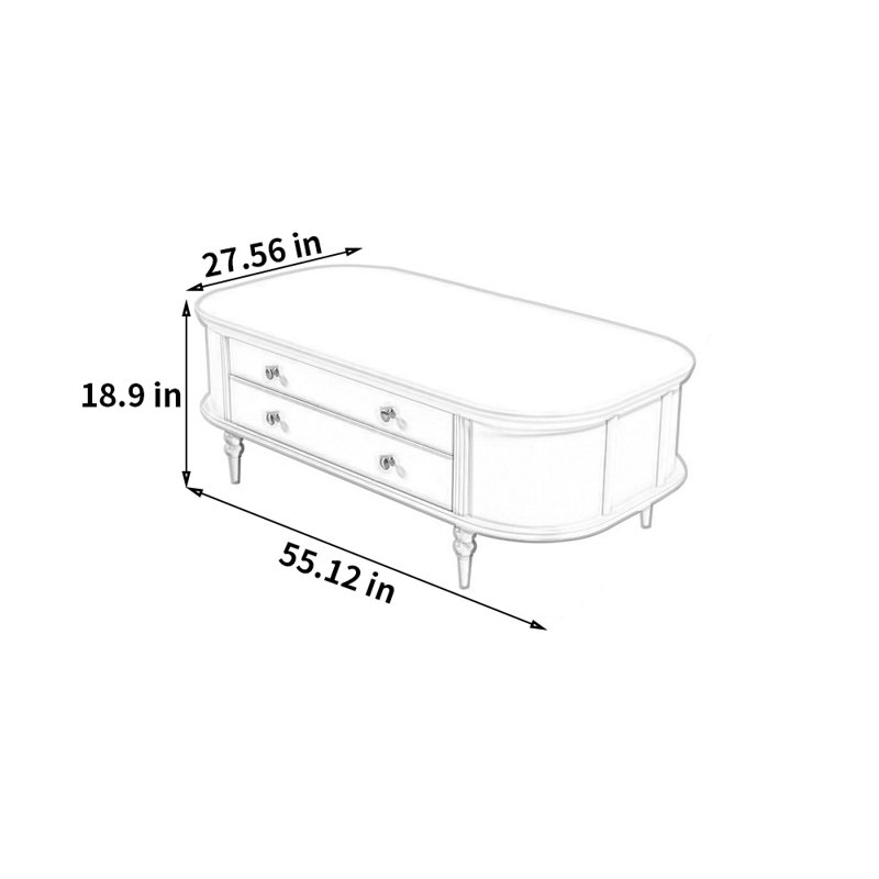 Table basse style français avec rangement crème, H 18,9 po x L 55,12 po x l 27,56 po