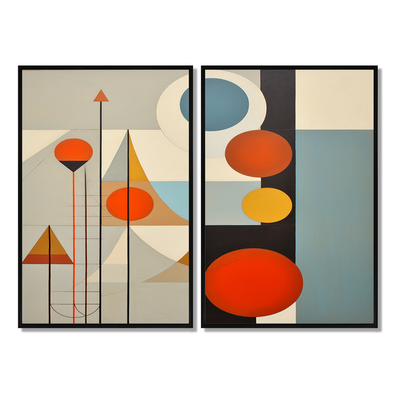 «Serendipity Abstract Mid-Century Geometrics I», art mural bleu, H 36 po x l 48 po, Impression encadrée flottante, Noir