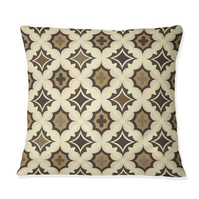 Brown Beige Quatrefoil II - Transitional Throw Pillow