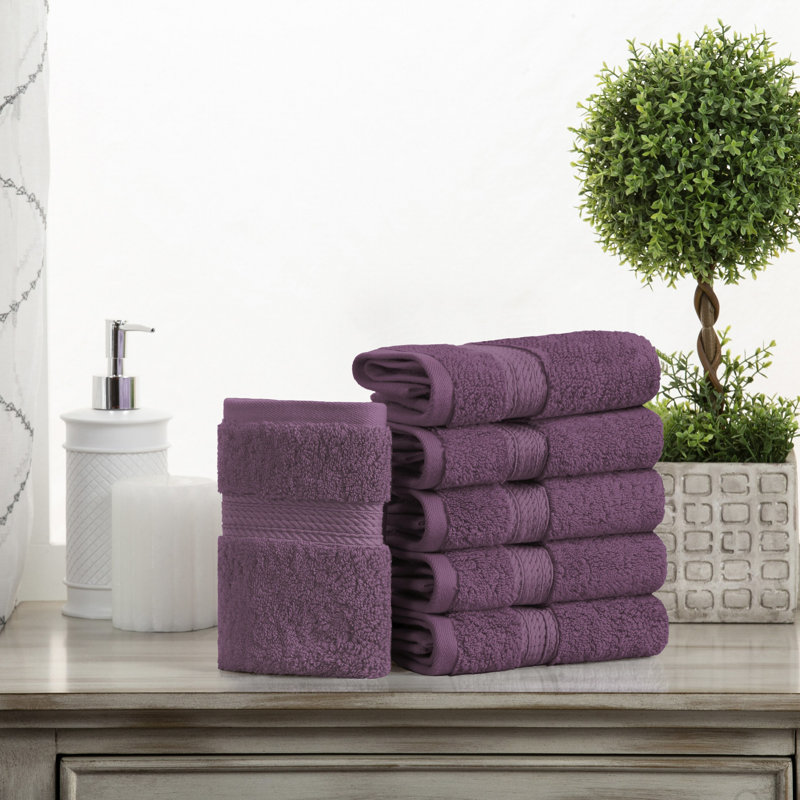 Renata Certified Egyptian Cotton 800 GSM Plush Heavy Highly Absorbent Luxury Washcloth , Plum, Washcloth - 6 Pack