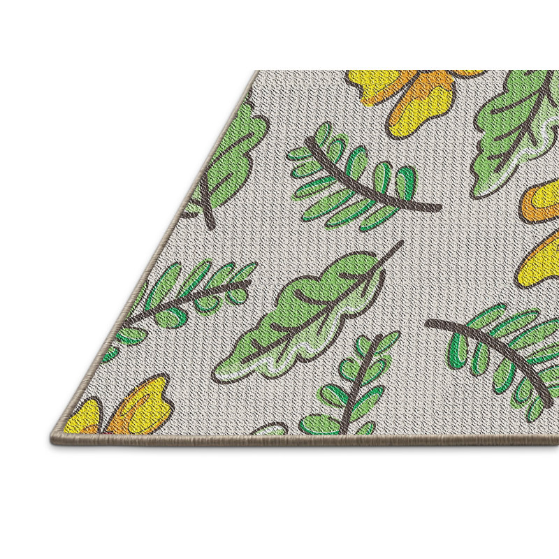 Tapis beige/jaune/vert à motif, Rectangle 2 pi x 5 pi