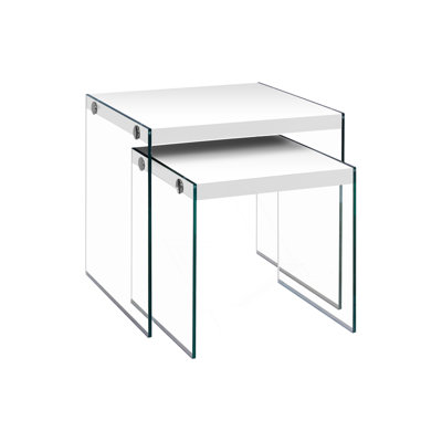 Contemporary Clear Tempered Glass Nesting Tables Set Of 2