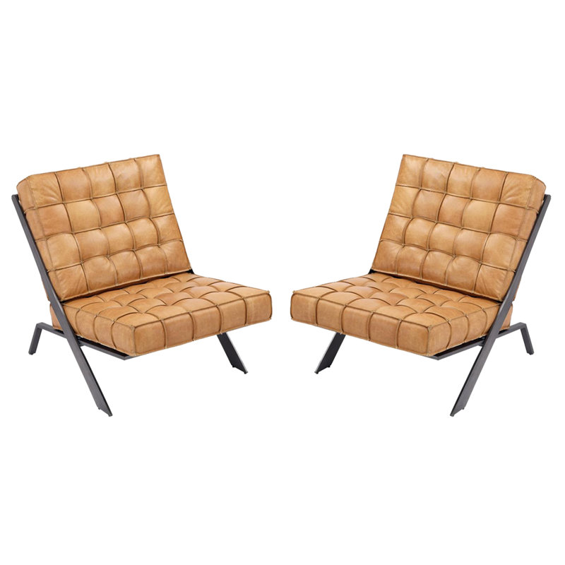 Ensemble de 2 chaises d'appoint en cuir véritable Louis L