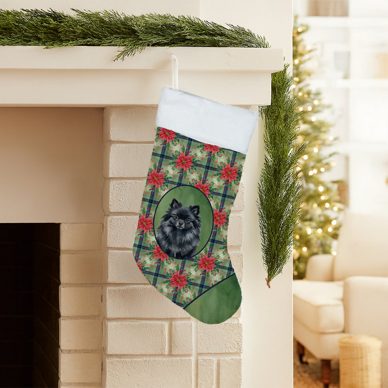 Chaussette de Noël noire Pomeranian