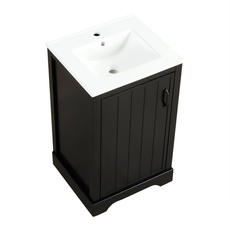Meuble-lavabo de salle de bain avec lavabo, armoire de salle de bain avec porte à fermeture douce, support de rangement et tablette réglable