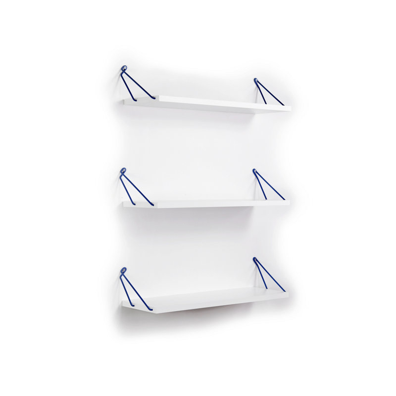 Tili Floating Bookcase with 3 Shelves, White/Blue
