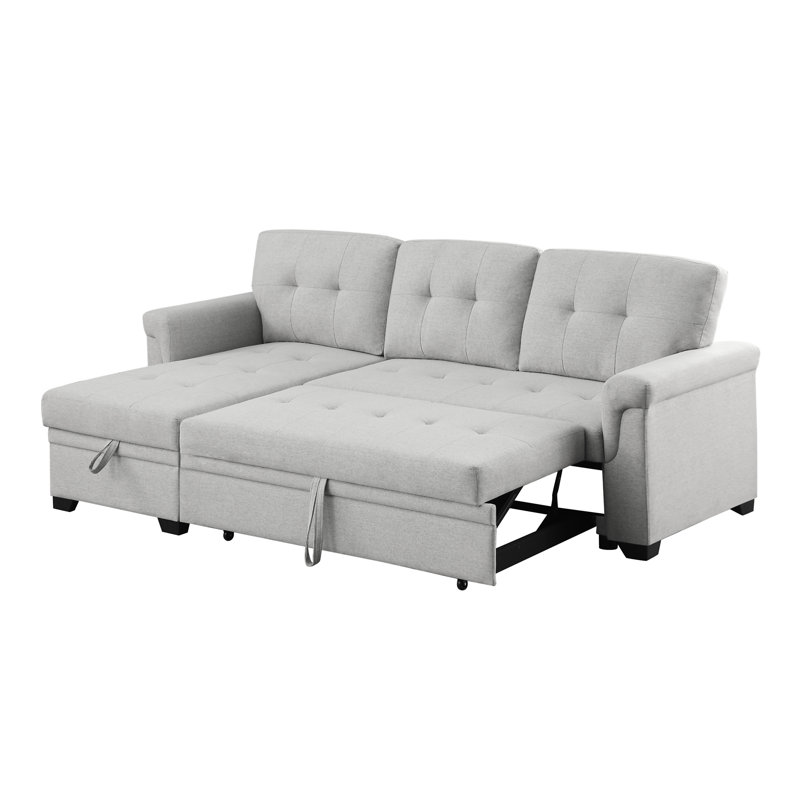 Destiny 84" Light Gray Linen Reversible Sleeper Sectional Sofa With Storage Chaise, Right Hand Facing, Light Gray Linen