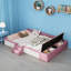 Grand lit de jour rembourré en velours grand format, design contrastant avec repose-pieds avec rangement et escalier facile, rose et blanc doux