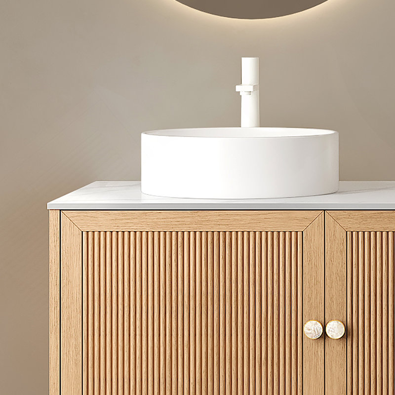 16'' Bathroom Sink, Round Vessel Ceramic Basin Without Faucet, NO Cabinet, White
