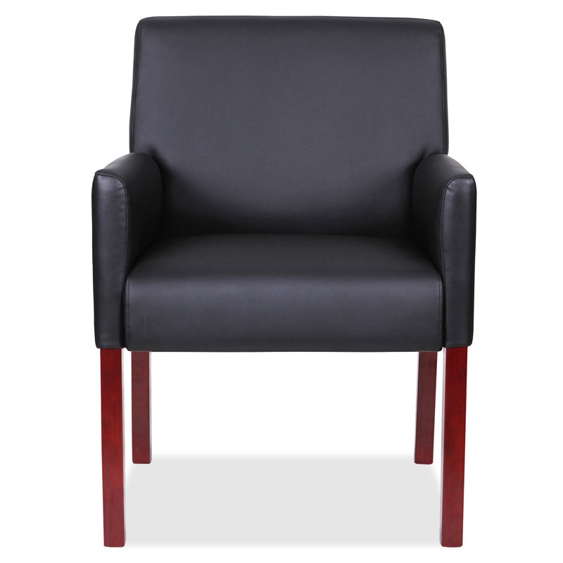 Mahogany Wood Frame Black Leather Guest Reception Chair