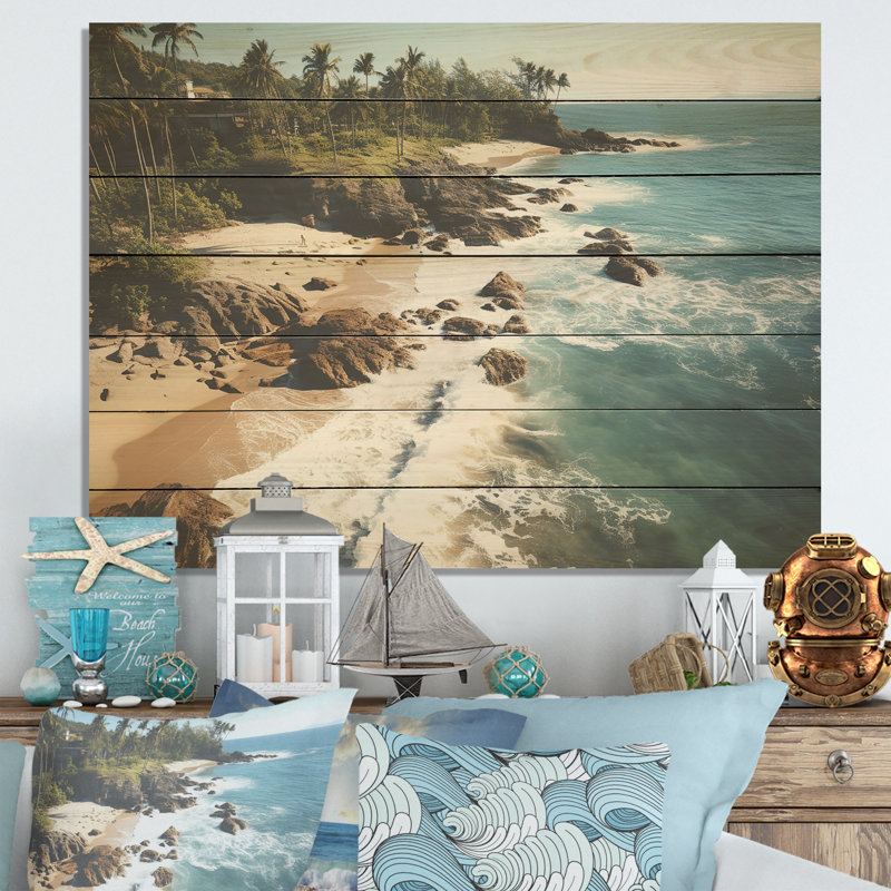 Aérien, corail, paradis, plages tropicales dévoilées III - plage sur bois, H 34 po x l 44 po