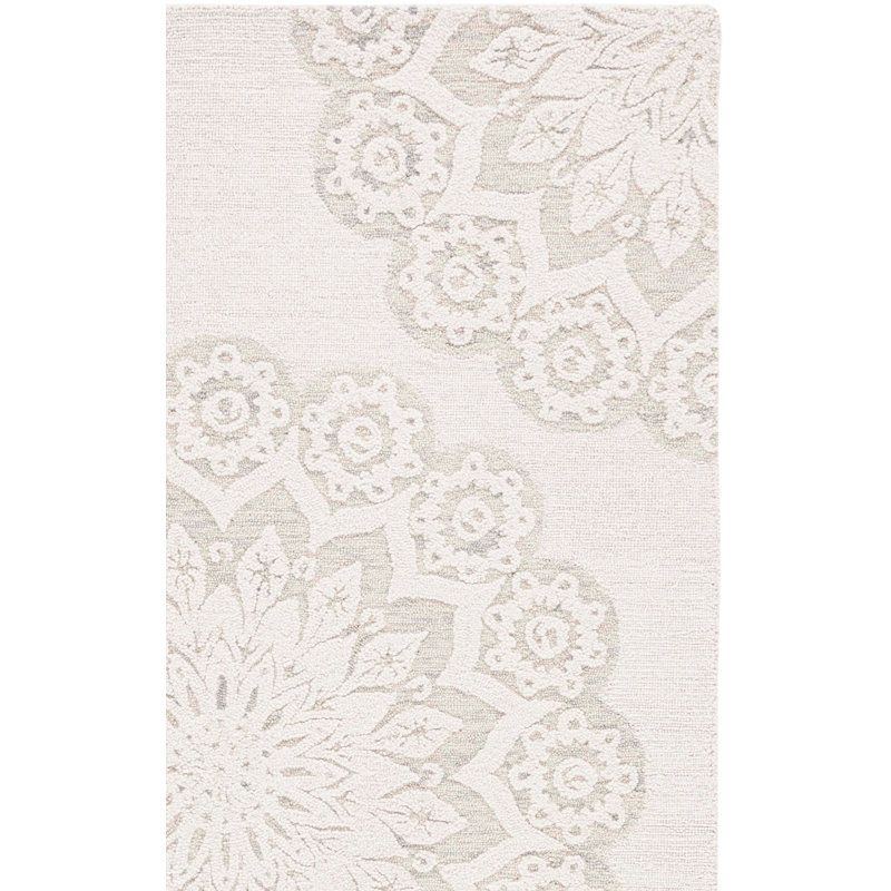 Tapis floral en laine et coton touffeté à la main Blossom, Rectangle de 5 pi x 8 pi