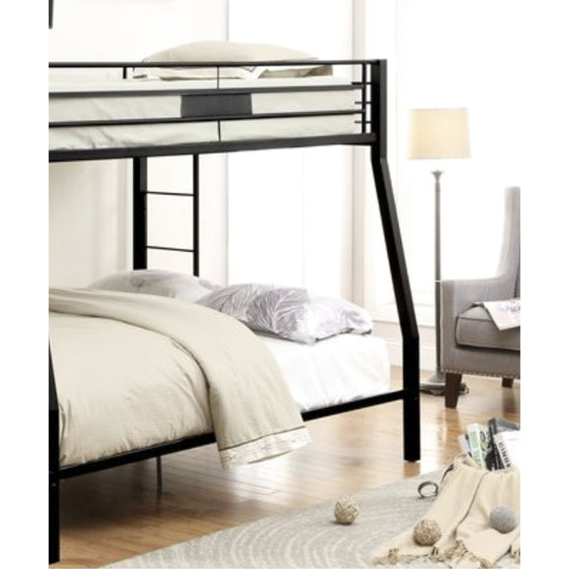 Lit superposé en métal avec finition noir sablé, matelas double TG / grand, largeur de 83 po, garde-corps pour lit de sécurité supplémentaire, options de matelas très grand et grand lit, cadre, rail de 10 po du sol au bas, construction