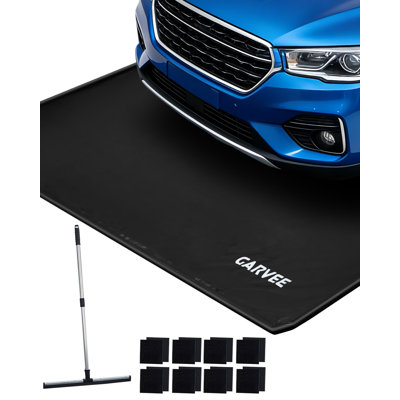 7'9"*16' black 1000D PVC Garage Containment Mat Raised Edge Non Slip Protector with Squeegee & 8 Securing Straps