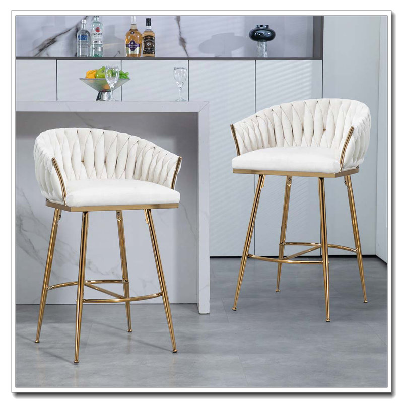 Tabourets de bar rembourrés en velours, Blanc