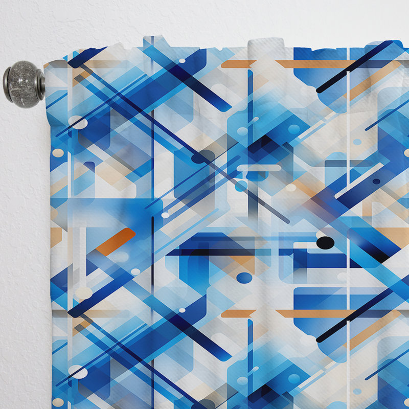 Rideau obscurcissant géométrique abstrait bleu et blanc Cobalt II - 1 panneau, L 52 po x L 108 po
