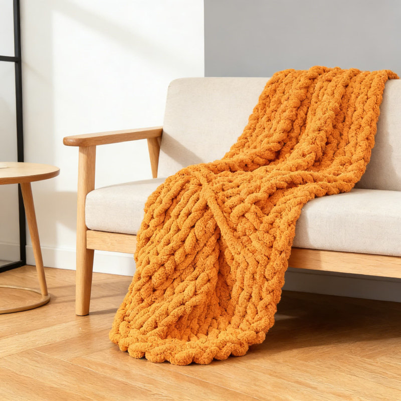 Jeté Chunky Knit Chenille, L 63 po x l 51 po, Orange