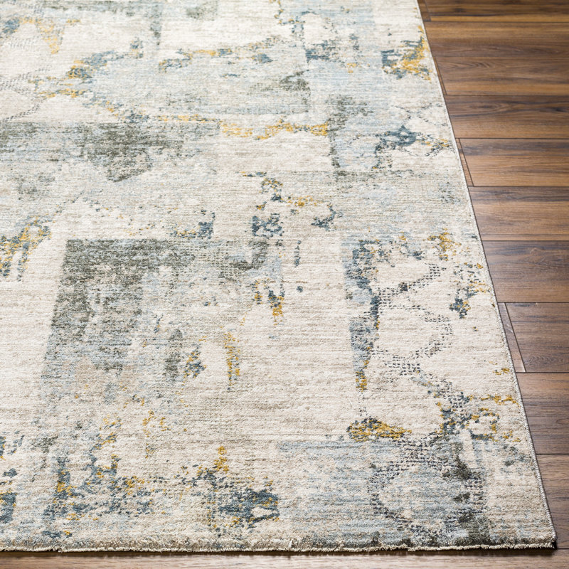 Abstract Machine Made Power Loomed Polyester Area Rug in Olive/Aqua/Beige, Rectangle 7'10" x 10'3"