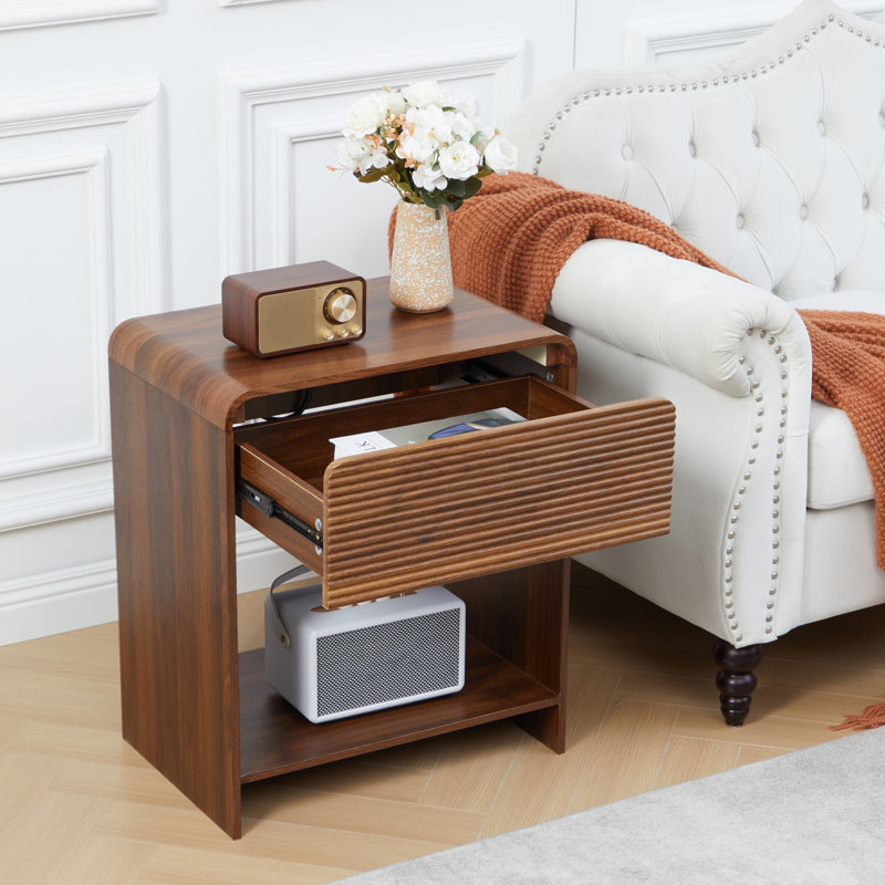 End Table With Storage And Charging Station, Walnut
