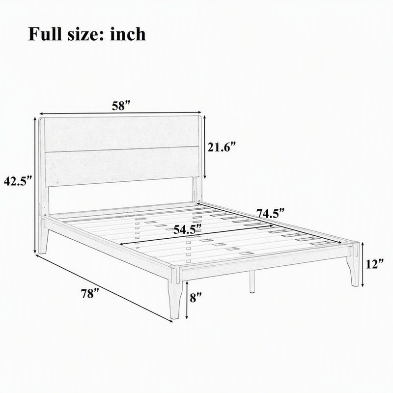 Lit plateforme moderne en bois de bambou de taille moyenne de 12 pouces avec support en métal et lattes de bois, aucun sommier nécessaire