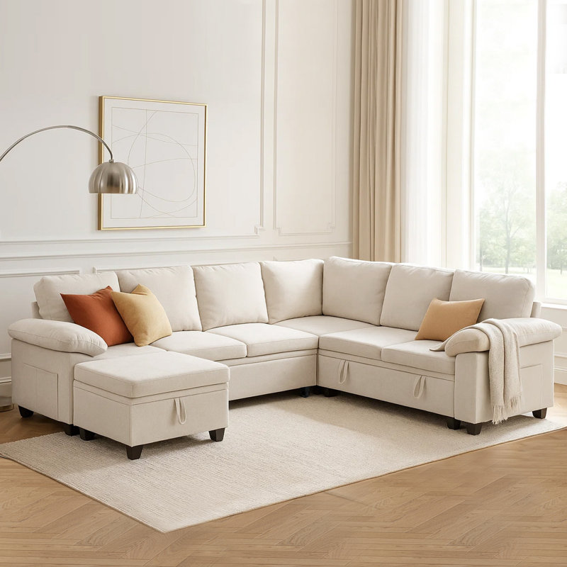 Canapé rembourré avec repose-pieds, Chenille beige