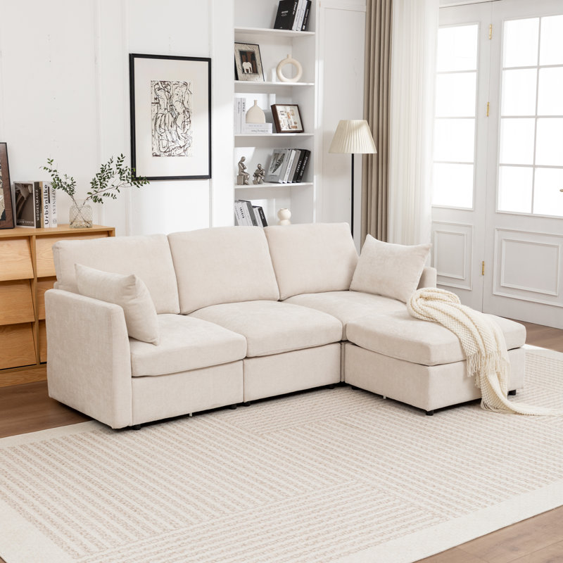 Canapé modulaire avec repose-pieds 4 pièces Wilroy, Beige