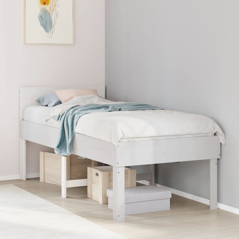 Vidaxl Bed Frame Without Mattress Solid Wood Pine, 90 x 190 cm, White