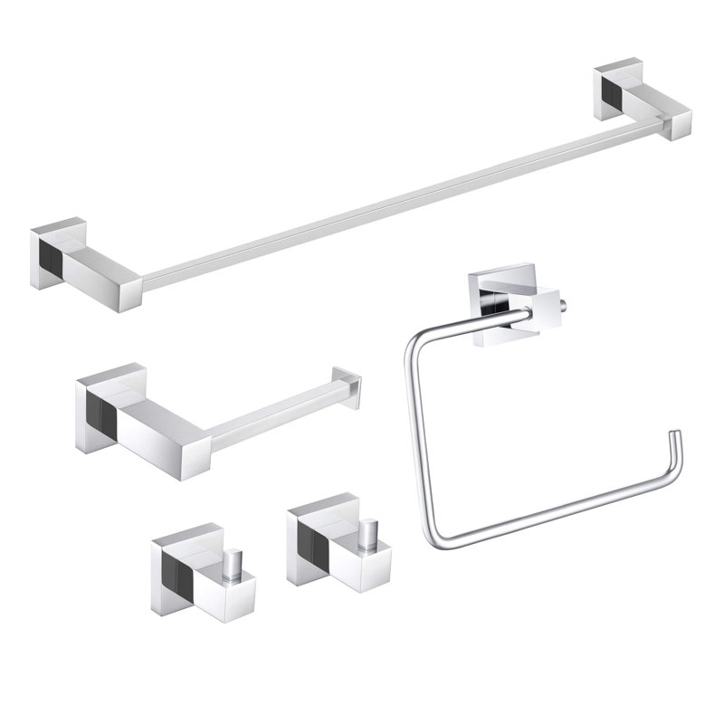 Cube 5 - Piece Bathroom Hardware Set, Chrome