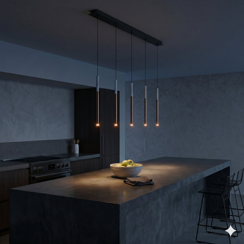 Baileyton 5 - Light Kitchen Island Pendant, White Top/Brushed Copper